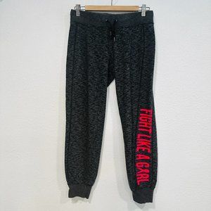 Ideology Jogger Sweatpants FIGHT LIKE A GIRL Black Heathered Grey Womens Small